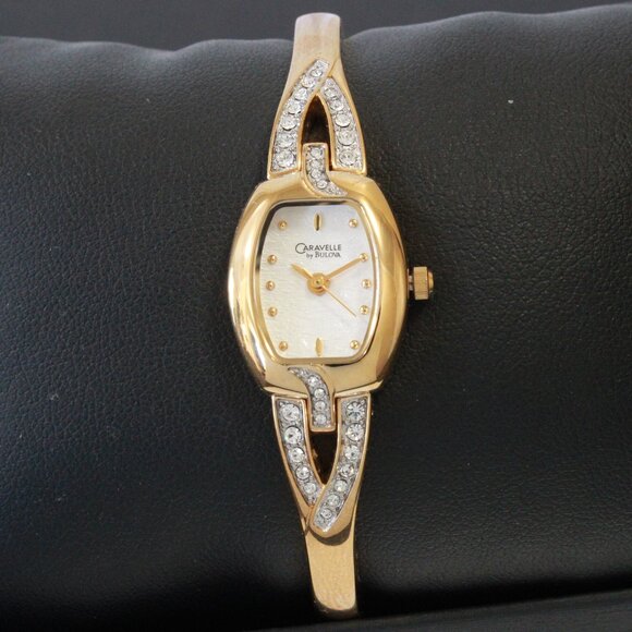 Caravelle Ladies Gold Tone Watch ½ Bangle Bracelet MOP Dial 16mm - Picture 3 of 13